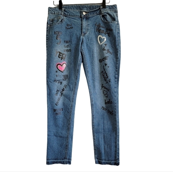 🟠4 for $25🟠 TOTAL GIRL PAINTED SEQUINED JEANS SIZE 16.5 PLUS - Picture 1 of 11